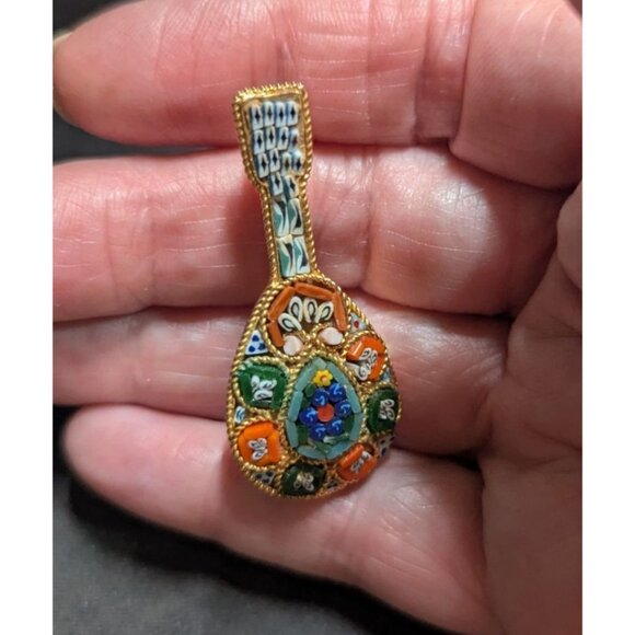 Vintage Italian Micro Mosaic Mandolin Brooch Pin Gold-Tone guitar  instrument - Picture 3 of 6